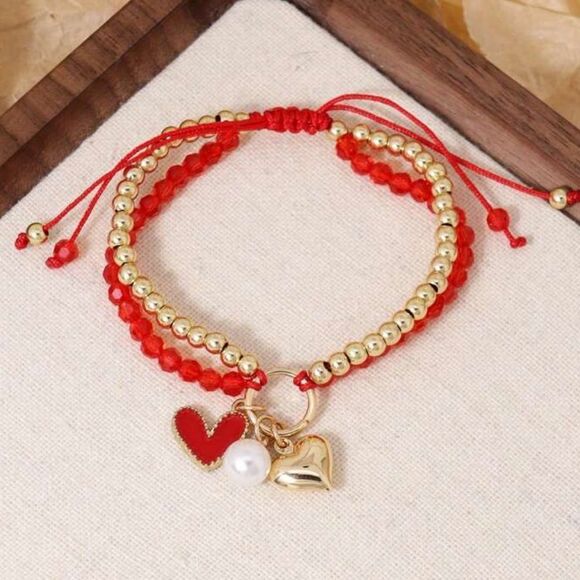 Red Beaded Charm Bracelet A1199 - Picture 2 of 4